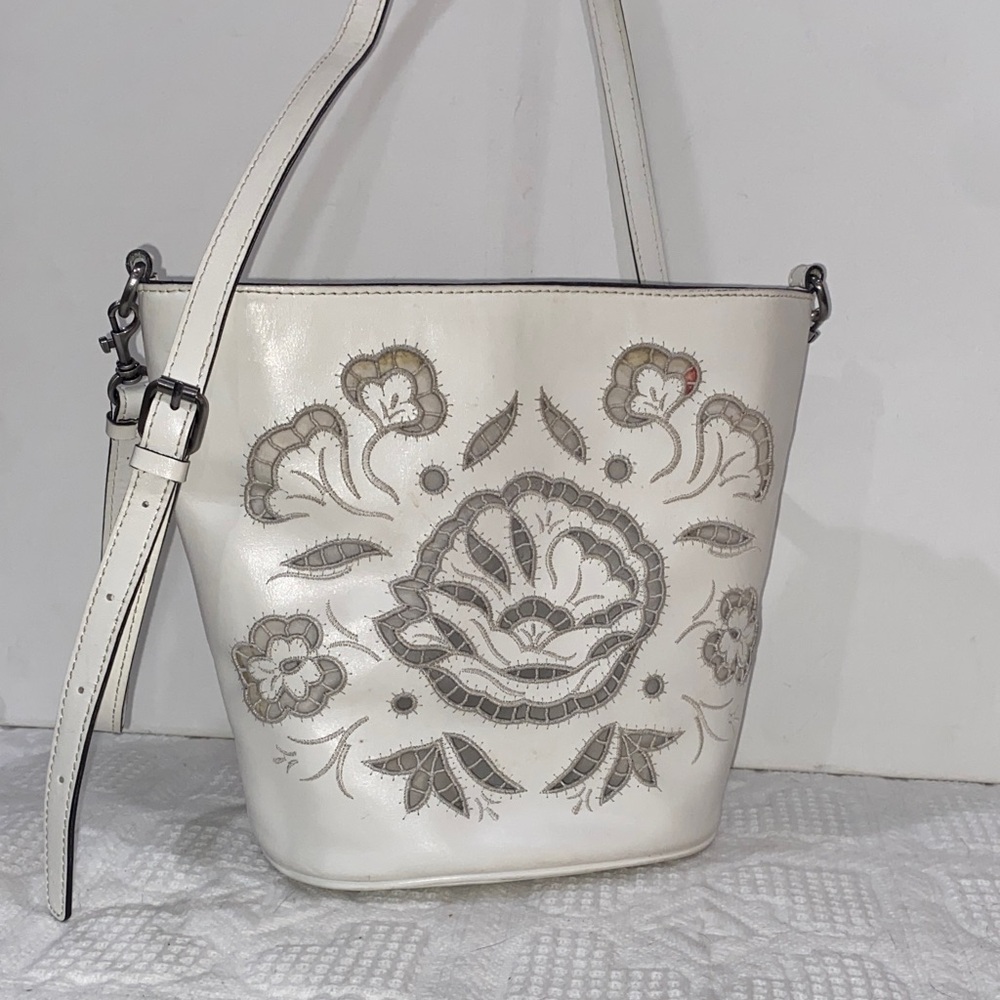 Patricia Nash White and Gray Floral Shoulder Bag